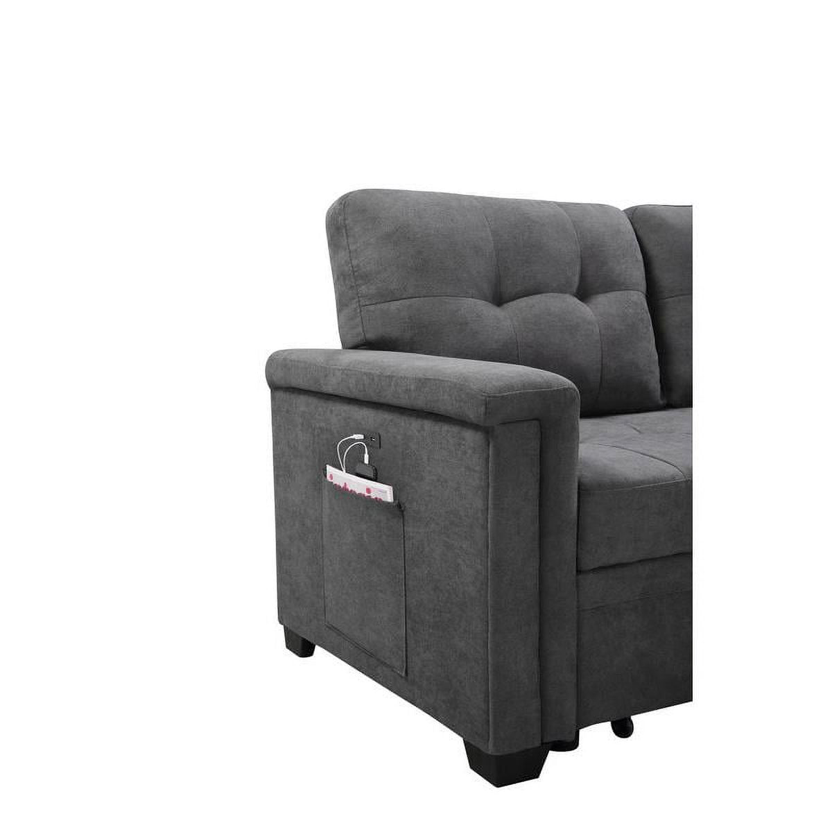 Gray Woven Fabric Sectional Sleeper Sofa with Storage and USB Charger U733711