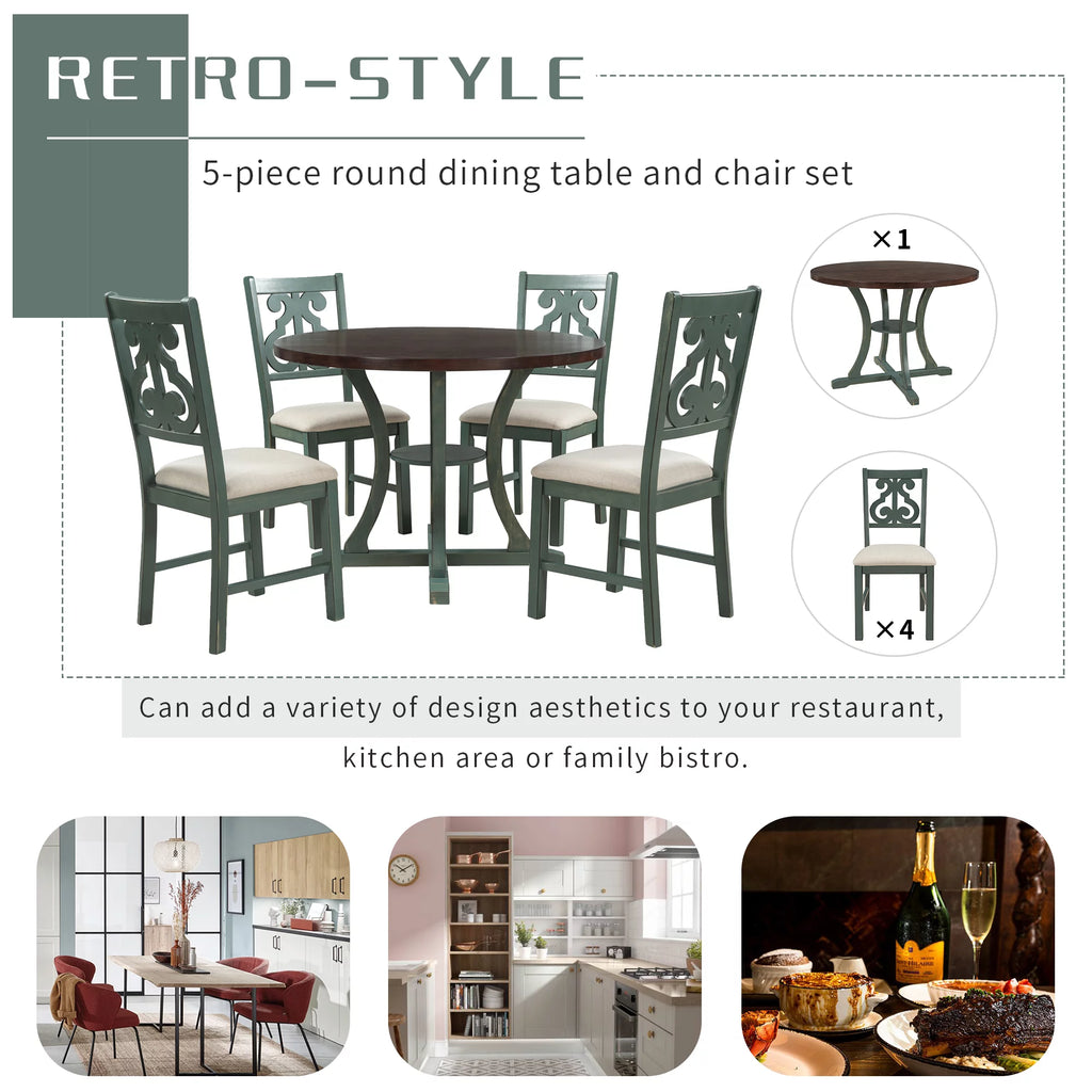 Round Dining Table with 4 Fabric Chairs Set Y175622