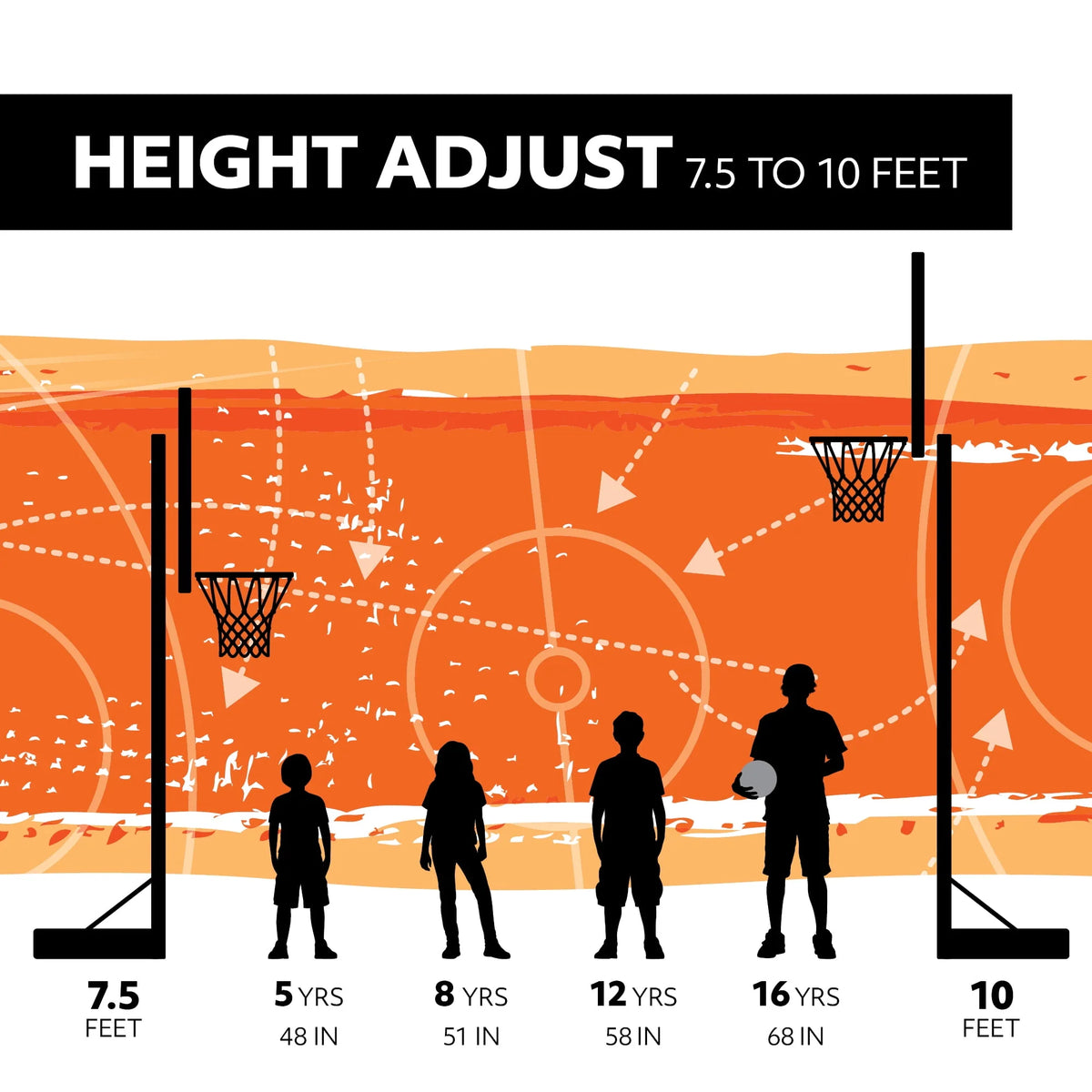 Adjustable Portable Basketball Hoop 44 inch HDPE Plastic H8876