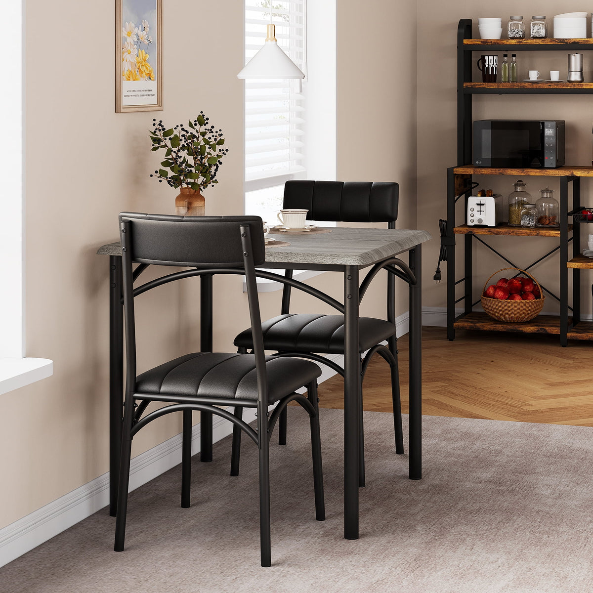 3 Piece Square Dining Table Set with 2 Upholstered Chairs C6516