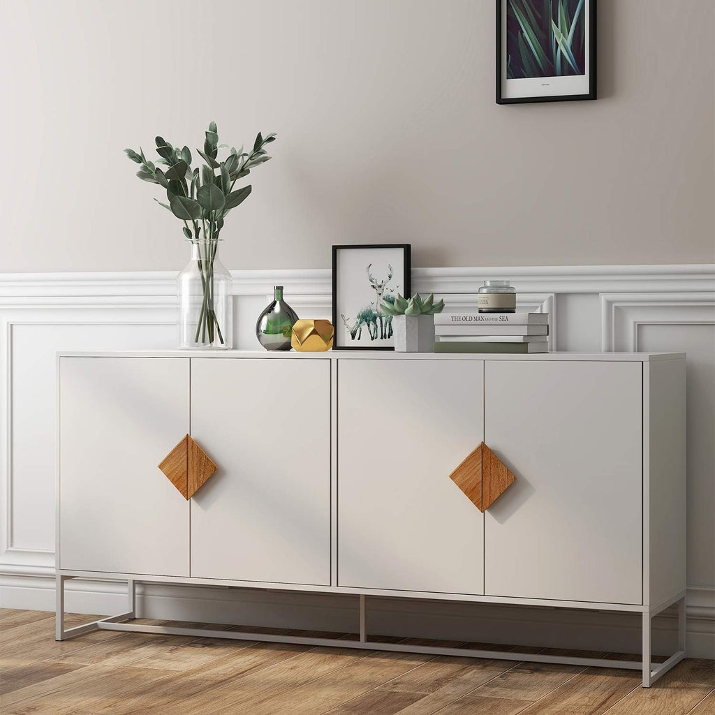 White 2 Door Sideboard with Solid Wood Handles and Metal Legs N402