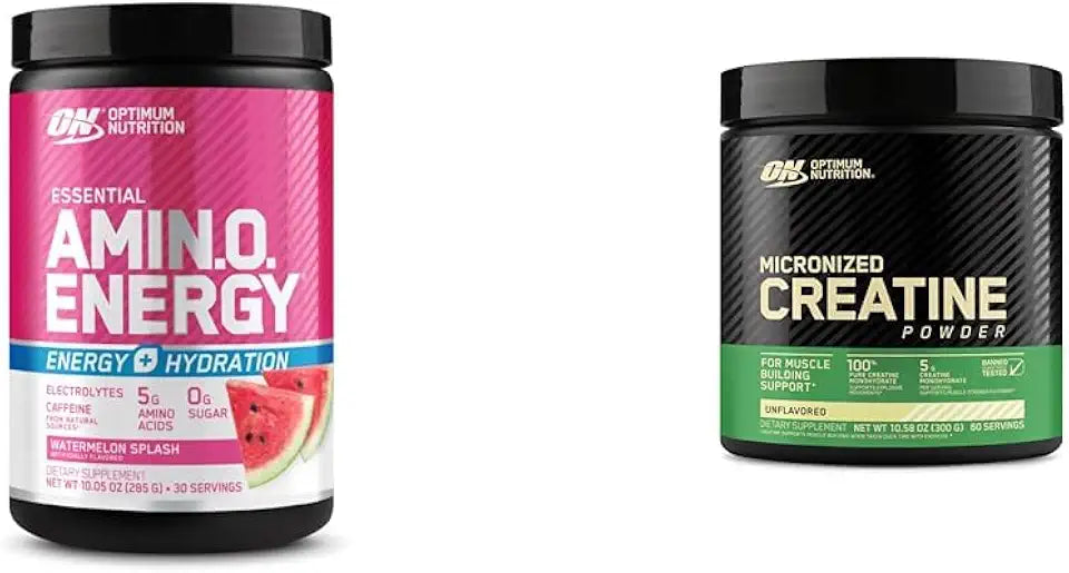Amino Energy Powder with BCAA Electrolytes and Caffeine Watermelon Splash 30 Servings and Micronized Creatine Monohydrate Powder Unflavored 60 Servings B32877