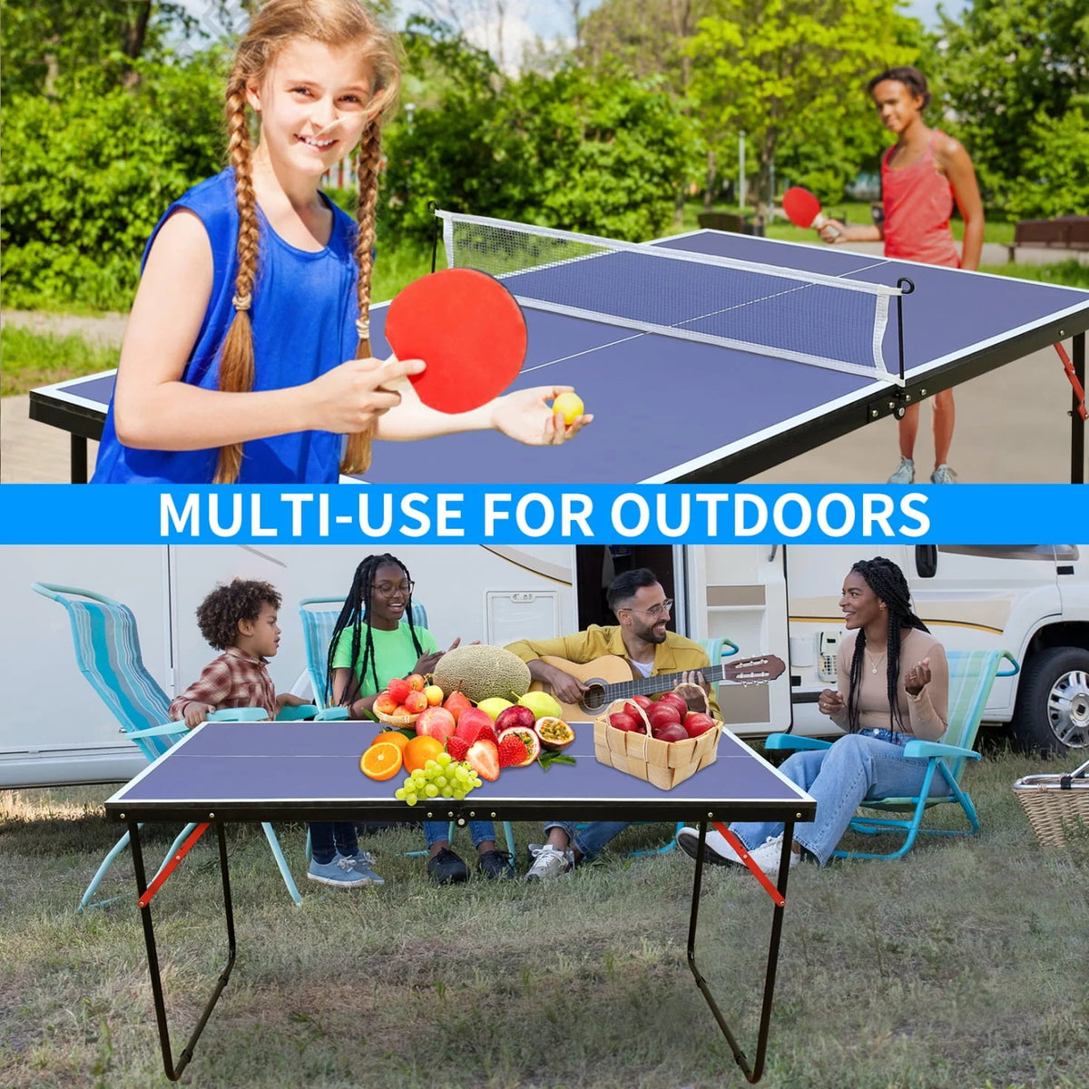 Foldable Ping Pong Table Set with Net, 2 Paddles and 3 Balls, Blue C63602