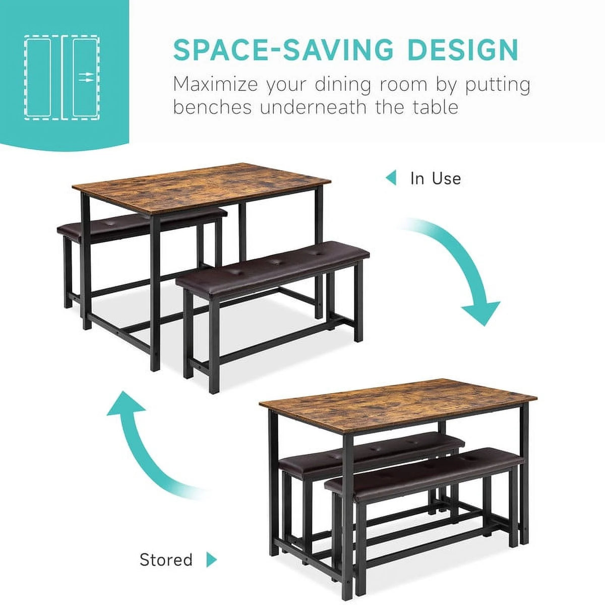 3 Piece Dining Table Set with Upholstered Benches S3925
