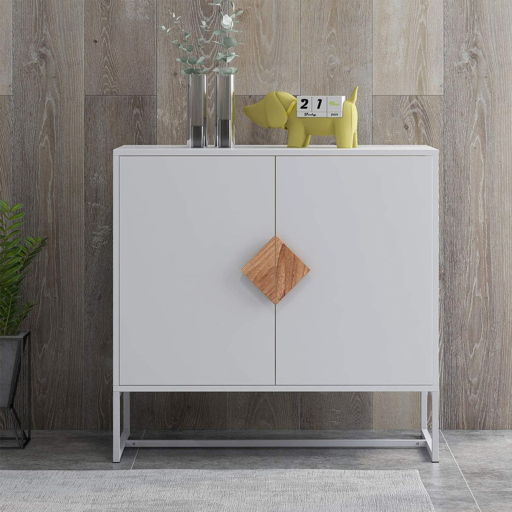 White 2 Door Sideboard with Solid Wood Handles and Metal Legs N402
