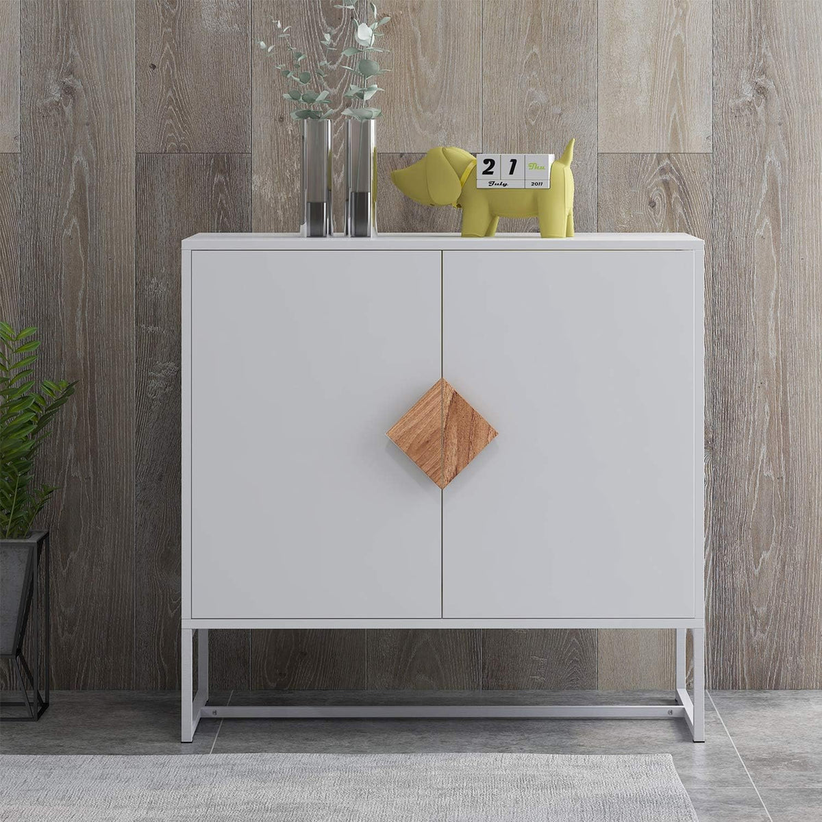 White 2 Door Sideboard with Solid Wood Handles and Metal Legs N402