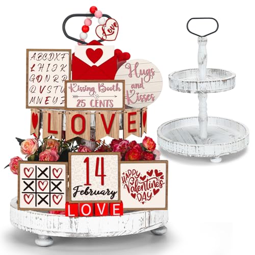 19 Pcs Tiered Tray Decorations Set with 2 Tiered Tray Stand F565