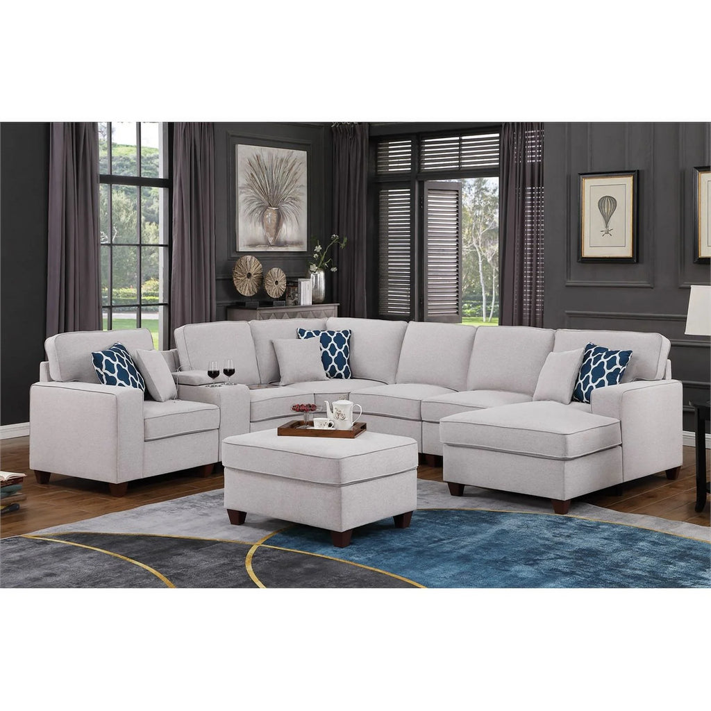 Light Gray Linen Fabric Upholstered Sectional W989