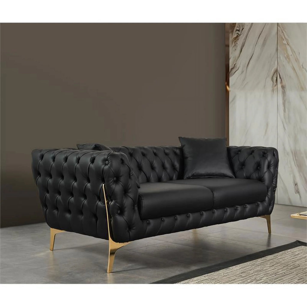 Black Vegan Leather Loveseat T44174