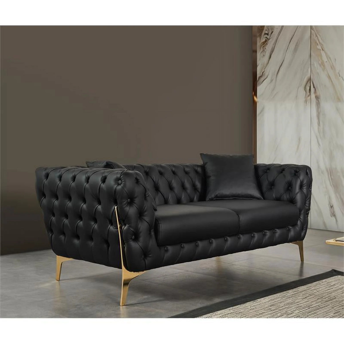 Black Vegan Leather Loveseat T44174