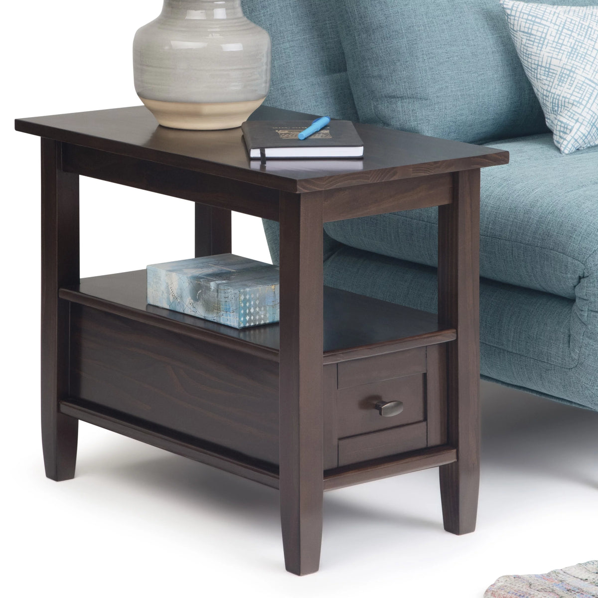 Solid Wood 14 Inch Wide Tobacco Brown Side Table N1464
