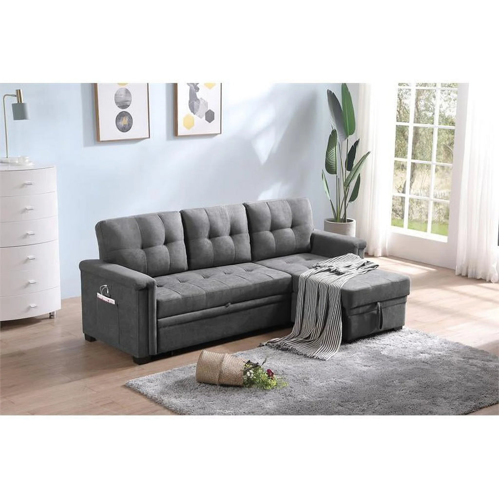 Gray Woven Fabric Sectional Sleeper Sofa with Storage and USB Charger U733711