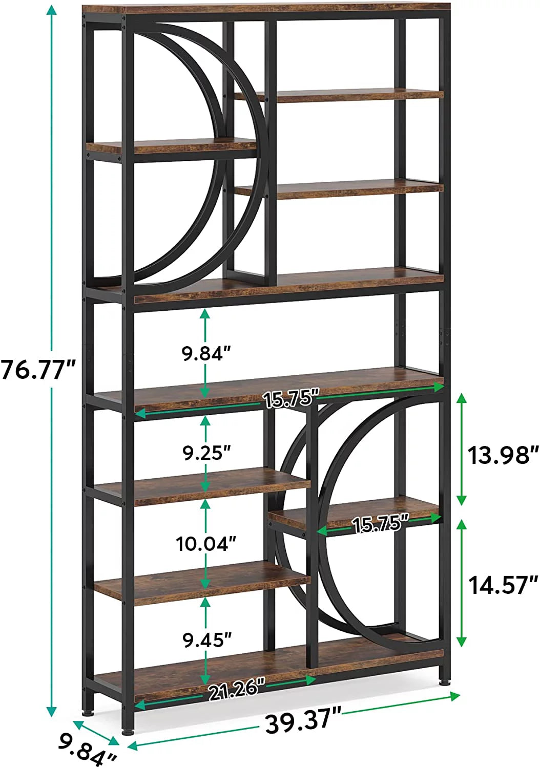 Industrial 8-Tier Wood Look Bookshelf with Metal Frame O80801