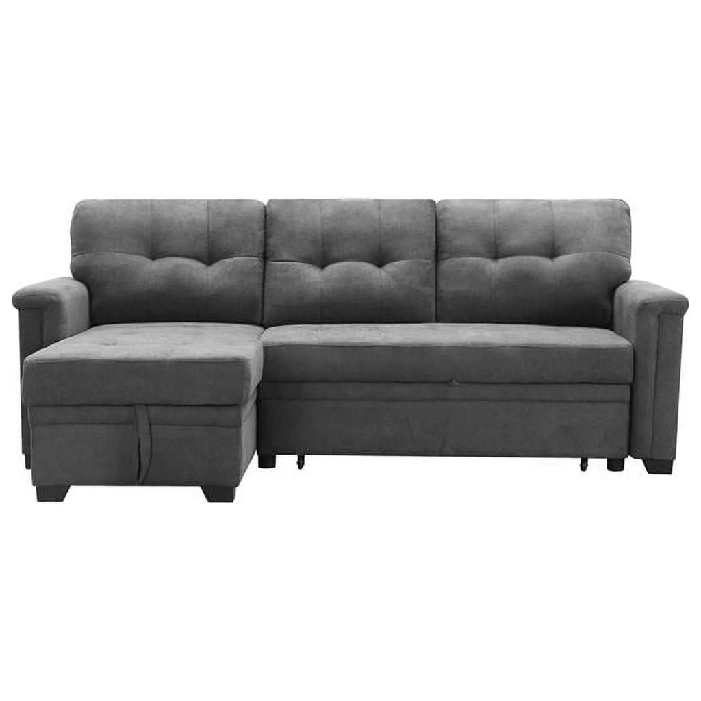 Gray Woven Fabric Sectional Sleeper Sofa with Storage and USB Charger U733711