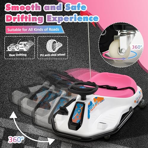 24V Electric Go Kart for Kids, Up to 7.5 mph, Brushless Motor, Pink-White E7834