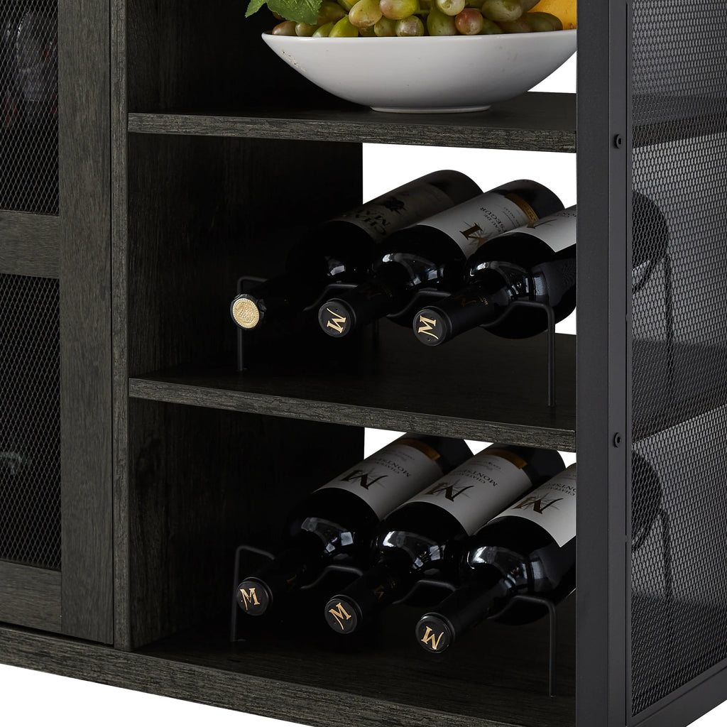 Dark Gray Wood Wine Cabinet with Storage E902737