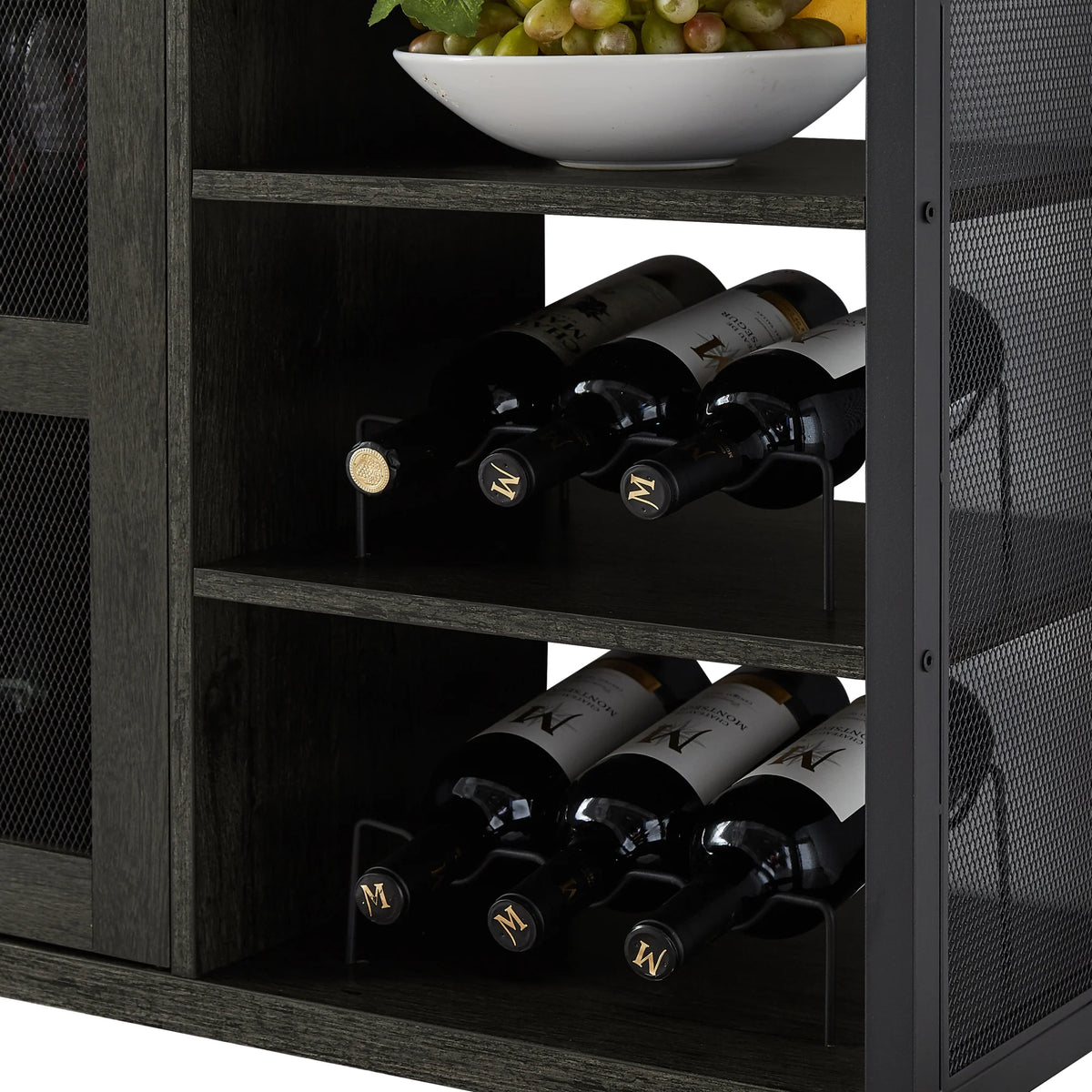 Dark Gray Wood Wine Cabinet with Storage E902737