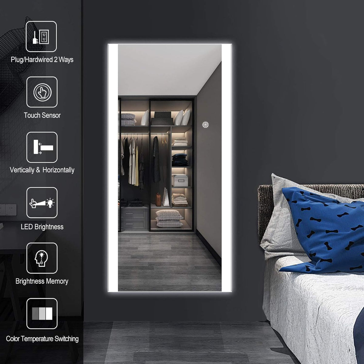 47x22 Full Length LED Wall Mounted Mirror Z769451