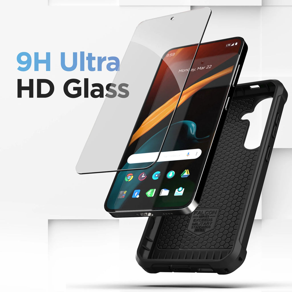 Falcon Belt Case with Holster Clip and Tempered Glass Screen Protector (Black) F823057