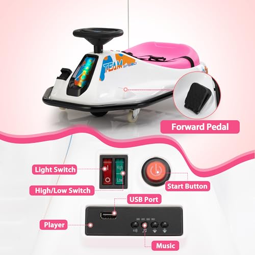24V Electric Go Kart for Kids, Up to 7.5 mph, Brushless Motor, Pink-White E7834