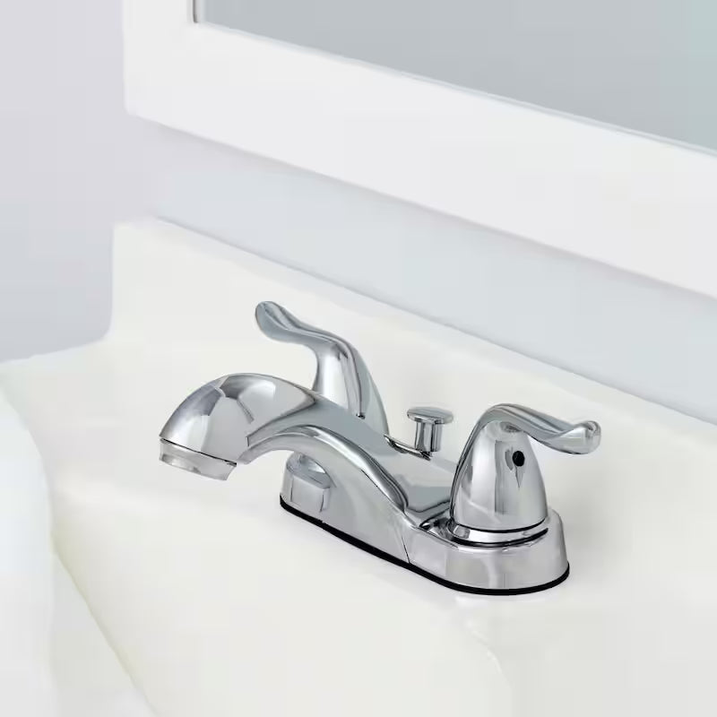 4 in. Centerset Double-Handle Low-Arc Bathroom Faucet Polished Chrome 2-Pack V216