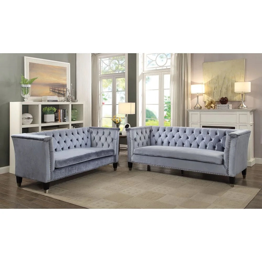 Blue-Gray Velvet Loveseat W4825