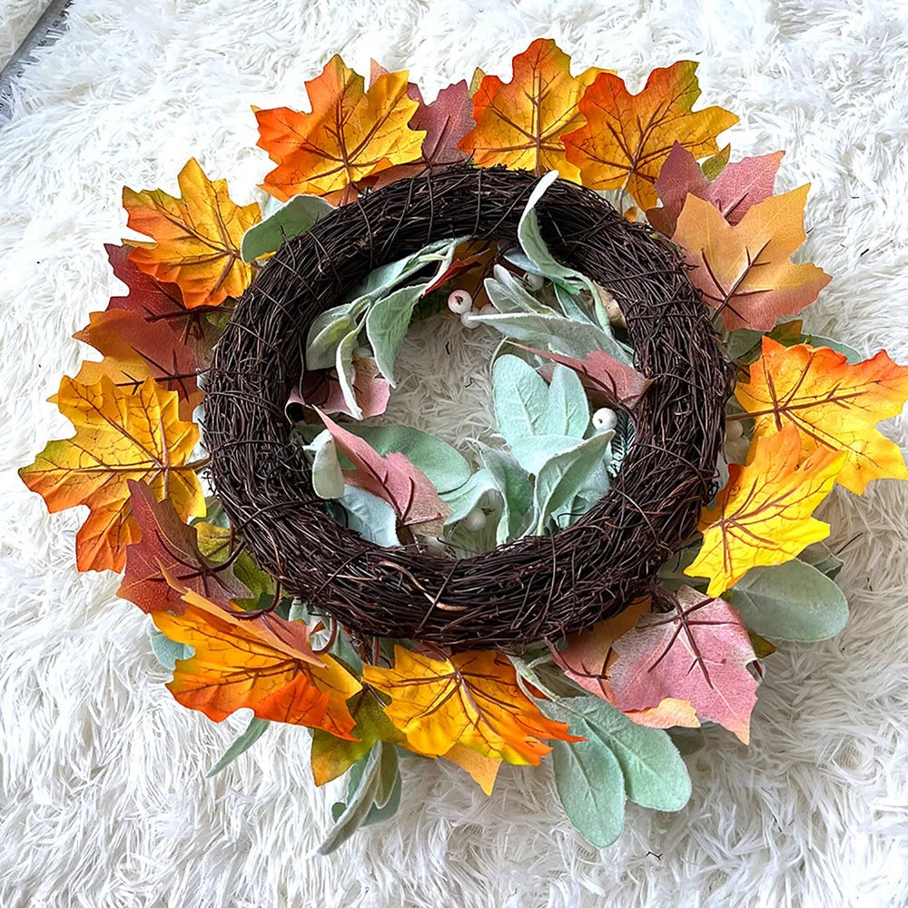 17 Inch Autumn Maple Leaf Pumpkin Berry Wreath A636