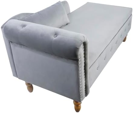 Velvet Chaise Lounge Chair with Button Tufted and Lumbar Pillow Q926