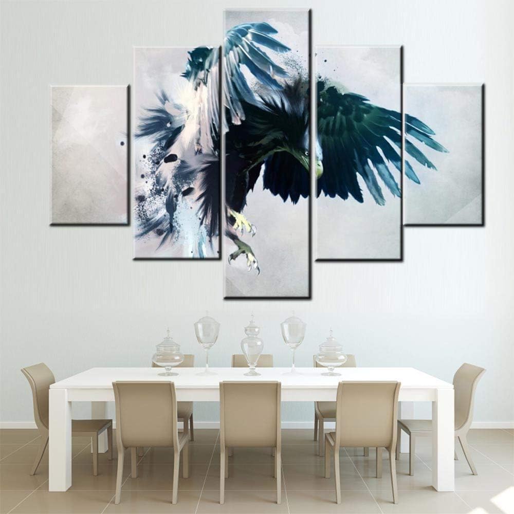 5 Piece Black Canvas Wall Art Safari Artwork Framed Ready to Hang Posters and Prints C3757