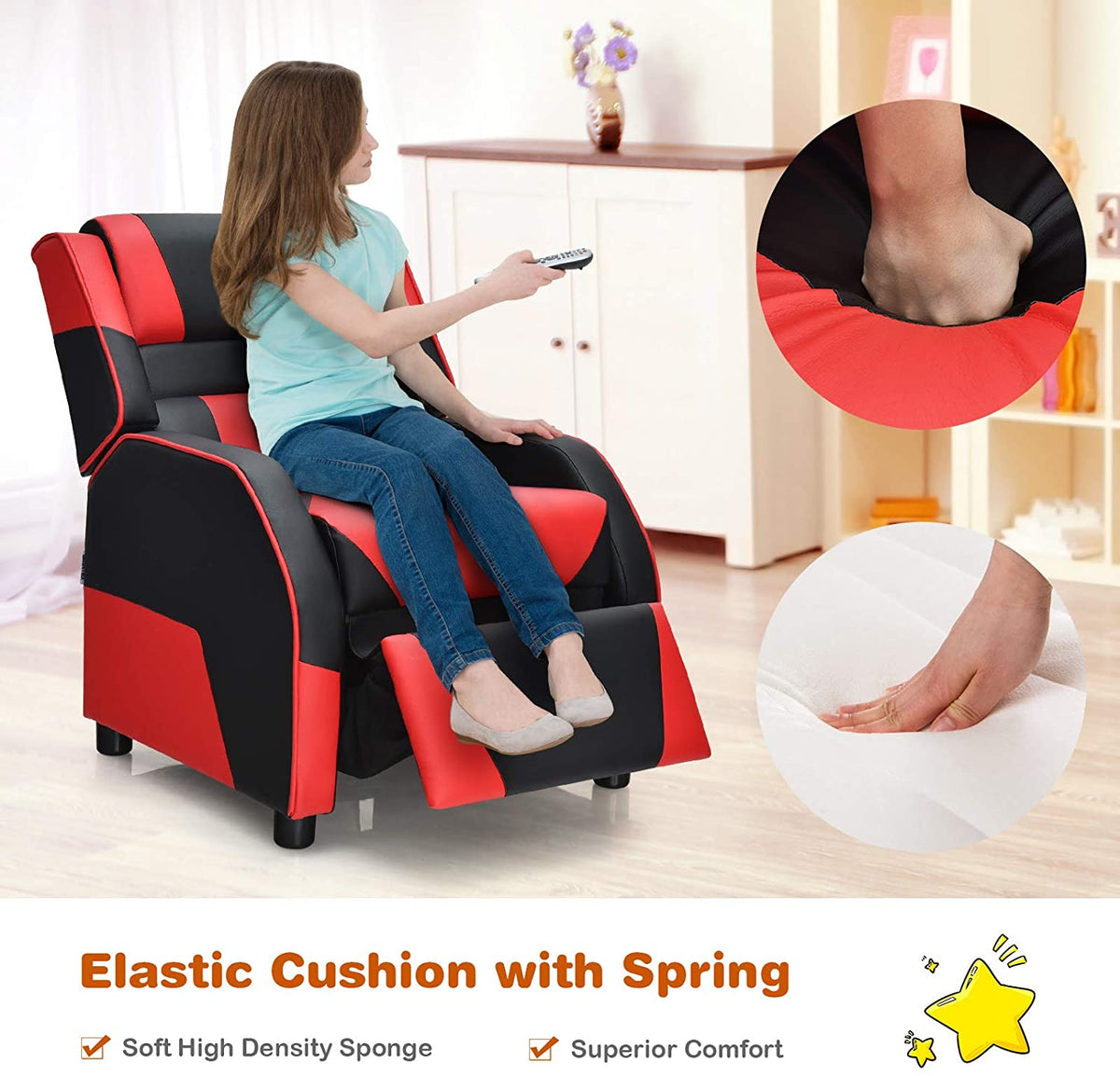 Red Ergonomic Leather Recliner Chair for Children U434513