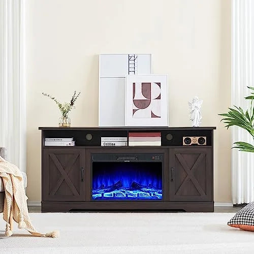 Farmhouse 63" Wood TV Stand with Fireplace P94928