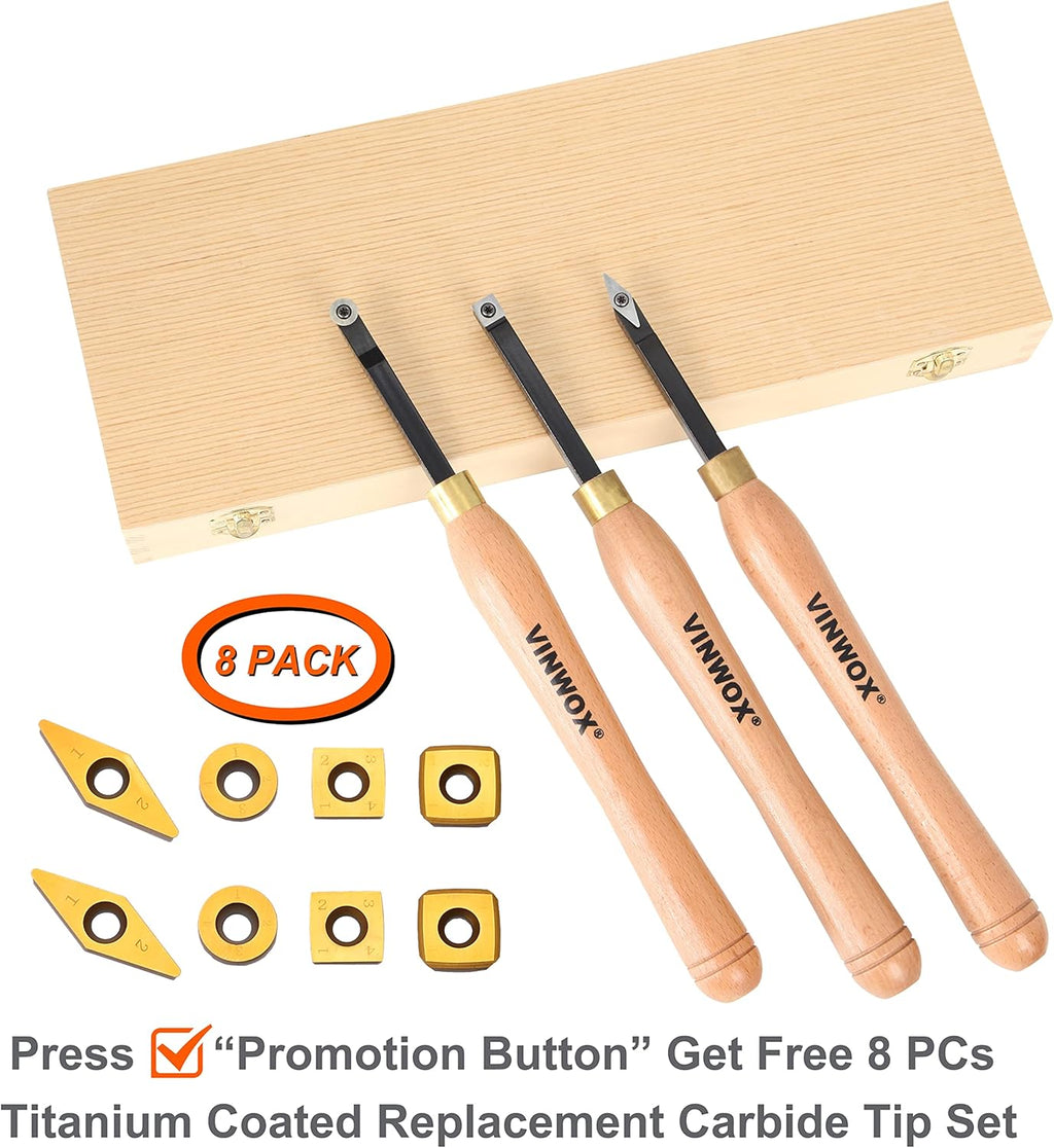3 PCS Carbide Wood Lathe Turning Tool Set V740