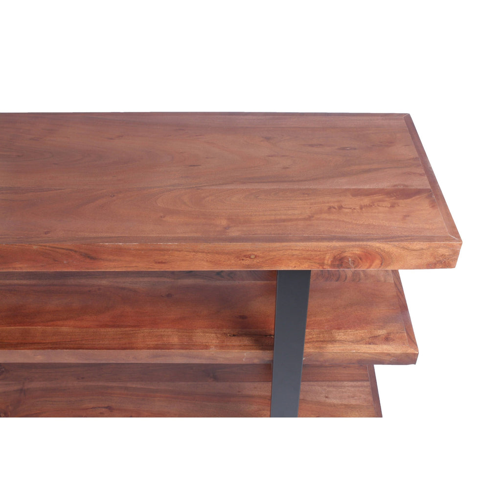 Brown and Black Mango Wood and Iron Console Table with Three Shelves Z81027