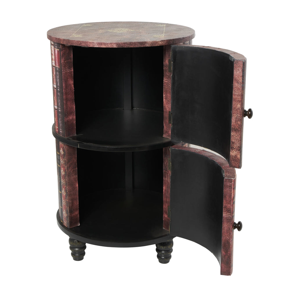 Red Wood Cabinet with Faux Leather Accents T418