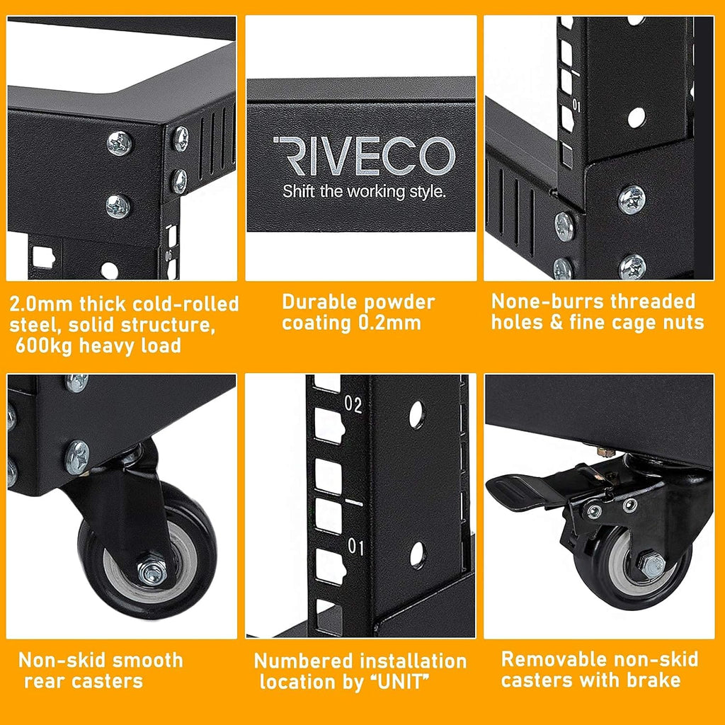 9U Open Frame Server Rack with Casters Black T310