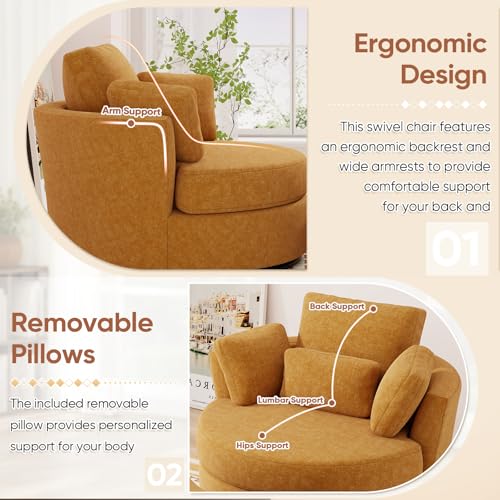 Oversized Orange Chenille Swivel Accent Chair with Storage Ottoman F905