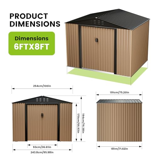 8 x 6 FT Metal Outdoor Storage Shed with Lock V64662