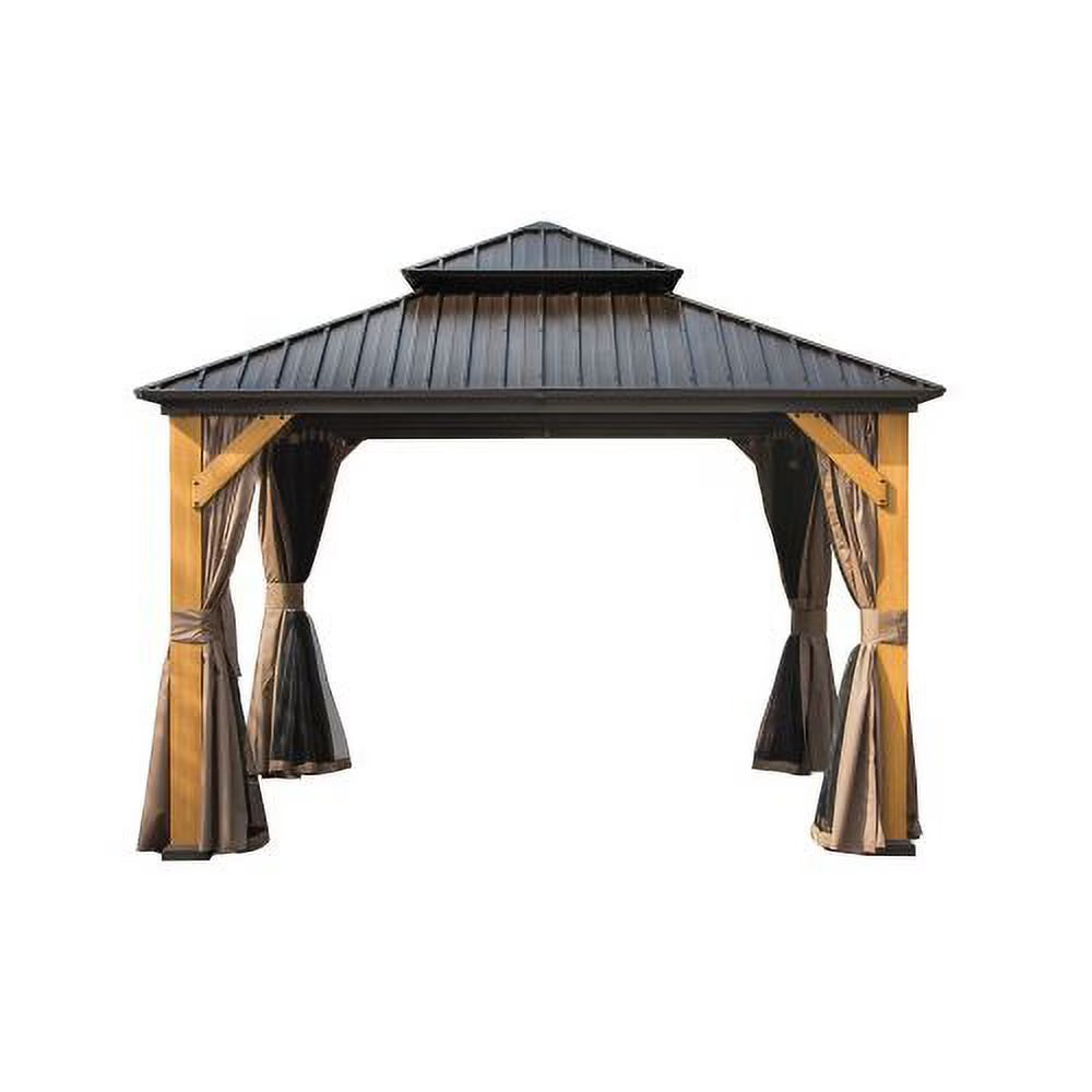 12'x12' Hardtop Gazebo with Galvanized Steel Double Roof and Curtains E3727