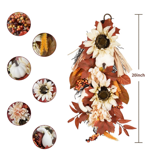 20 Inch Artificial Hanging Vine with Pumpkin Pine Cone Silk Flowers Fall Decor N772035