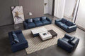 Navy Blue Full Leather Sofa Set 4Pcs G5682