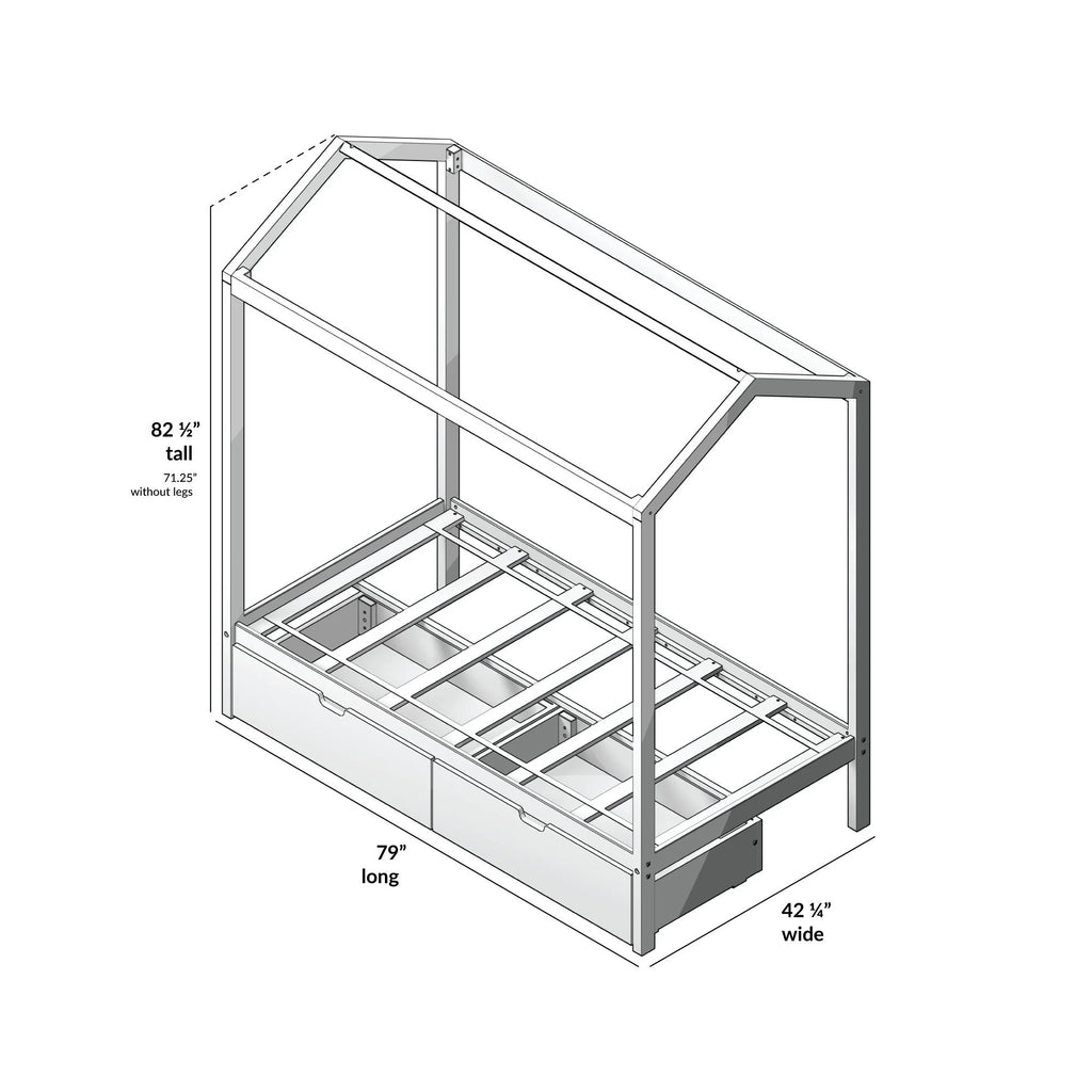 Twin Size Grey Wooden House Bed Frame with Storage Drawers M8074