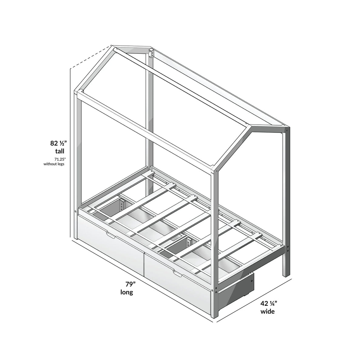 Twin Size Grey Wooden House Bed Frame with Storage Drawers M8074