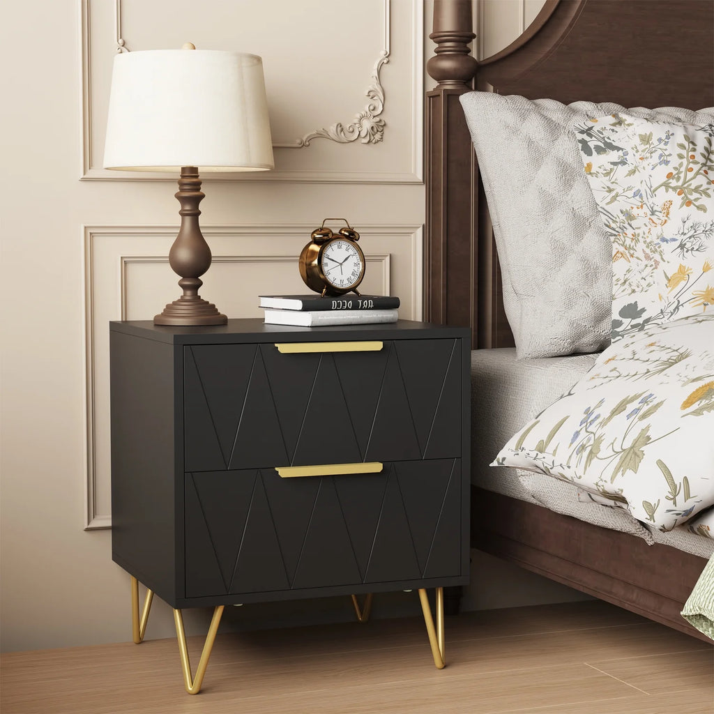 Black 2 Drawer Nightstand Bedside Table with Storage G519