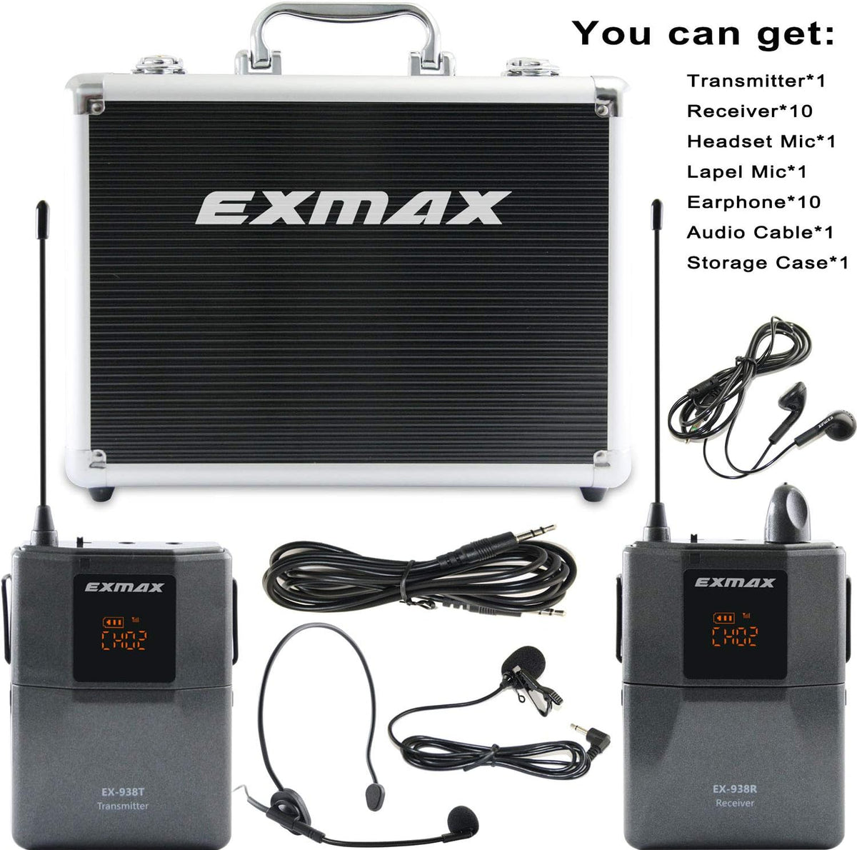 1 Transmitter 10 Receivers Wireless Headset Microphone Tour Guide System R76739