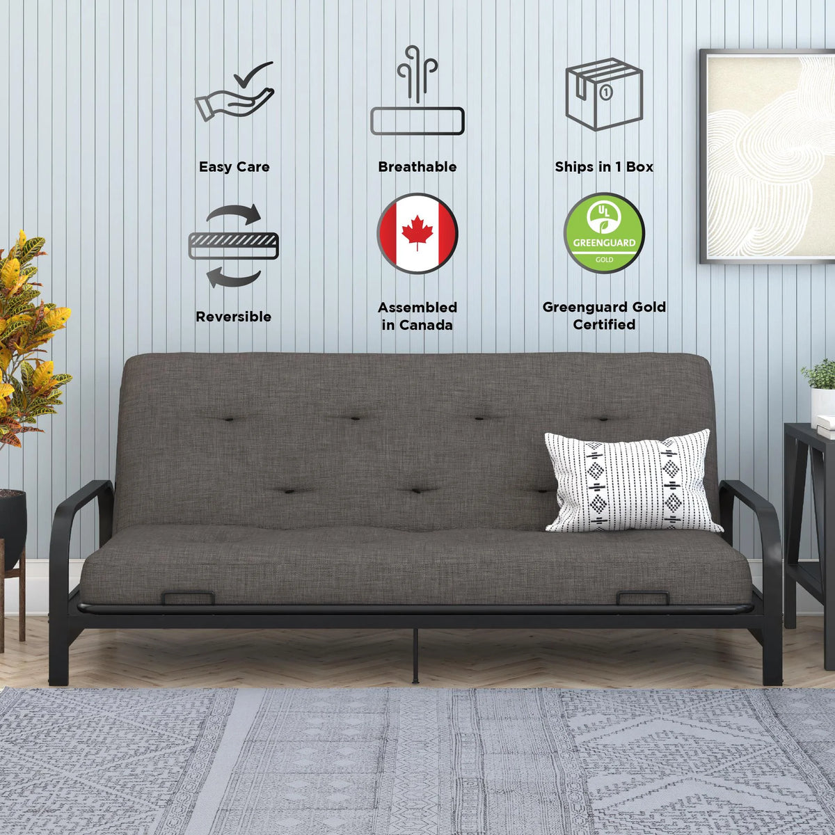 Full True Black Polyester Linen Futon Mattress Y7585
