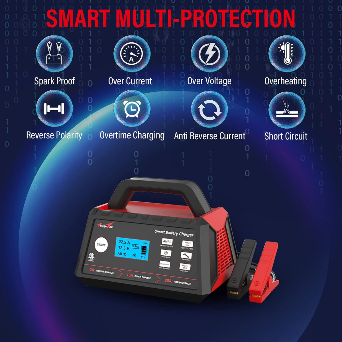 2/10/25Amp 12V Smart Battery Charger with Engine Start X9214