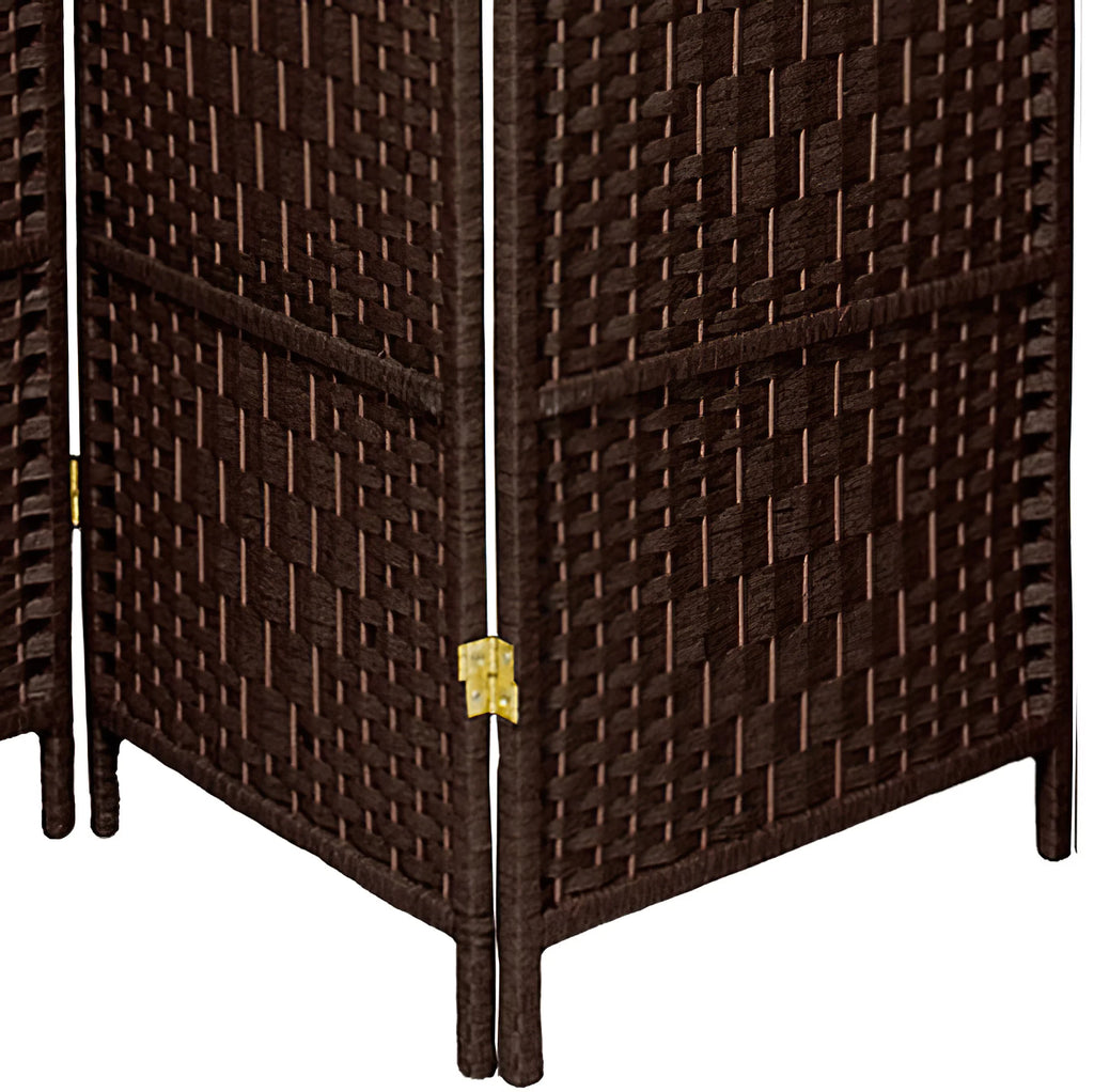 Handmade 7' Wood and Plant Fiber Room Divider 4 Panel Dark Mocha C704057