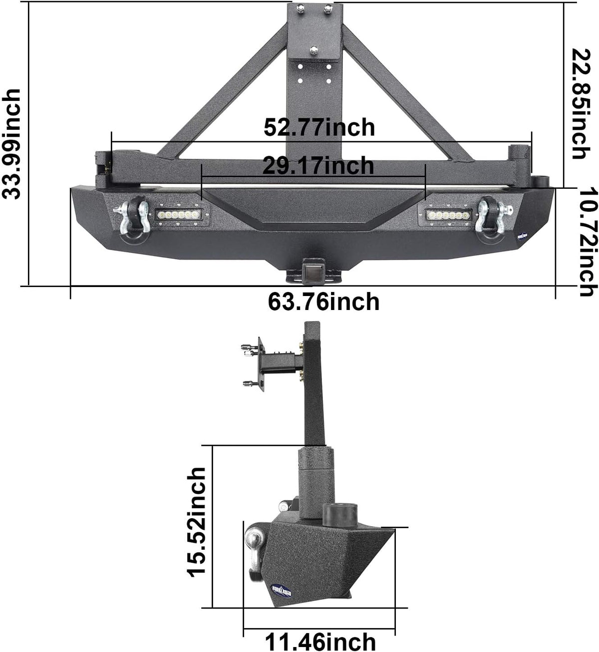 Solid Steel Rear Bumper with Spare Tire Carrier & LED Floodlights S715