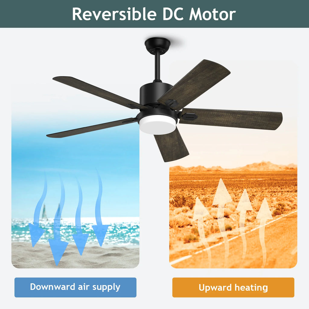 Ceiling Fan with Light and Remote Control, 52 '' Reversible 5 Wood Fan Blades L110