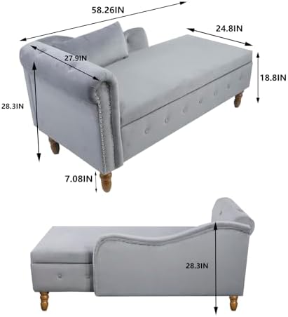 Velvet Chaise Lounge Chair with Button Tufted and Lumbar Pillow Q926